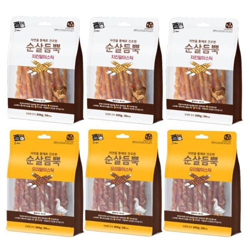 셀러허브 생활리빙 건강한 간식 순살듬뿍 300g (치킨말이 3개 + 오리말이 3개 ) (합 6개)