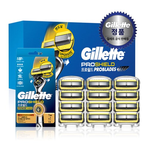 질레트 2024 프로쉴드 옐로우 면도날 12입 + 프로쉴드 파워 면도기 1up 본품 증정