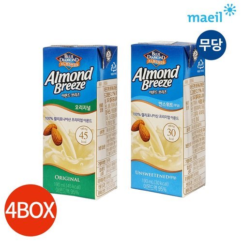 기타 아몬드 브리즈 190ml 오리지널 언스위트 4박스 묶음 (각각 2박스)