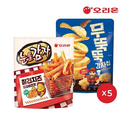 오리온 눈을감자 칠리치즈 프라이즈(56g) x 5개 + 무뚝뚝감자칩(60g) x 5개