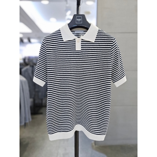 바쏘 남자 네이비 단가라 티셔츠 반팔 카라 니트 WSAFA2WT17A