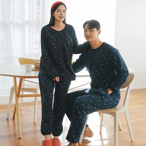 [패션플러스][버블돌] 러브썸 겨울 기모잠옷 홈웨어 파자마 커플 투피스