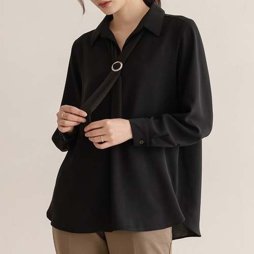 엘리시아 베브 타이 반오픈 카라 블라우스_P404681184