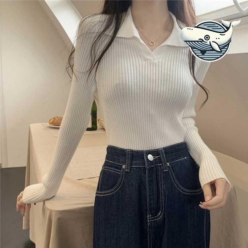 셀러허브 패션 [오노마] ONM 여리여리 카라 슬림핏 긴팔 니트 스토킹 봄가을