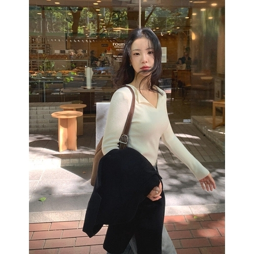 패션플러스 [] [모어렌] [MADE] 오제뜨 트임 카라 니트 티셔츠 [tnt0783]