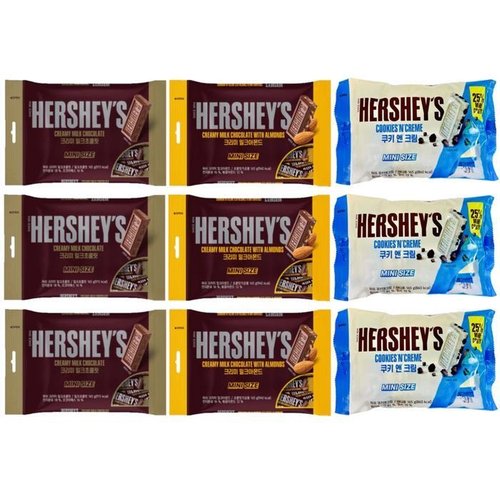 셀러허브 식품 롯데제과 허쉬 초콜릿 165g (밀크 + 아몬드 + 쿠키앤크림) 3세트