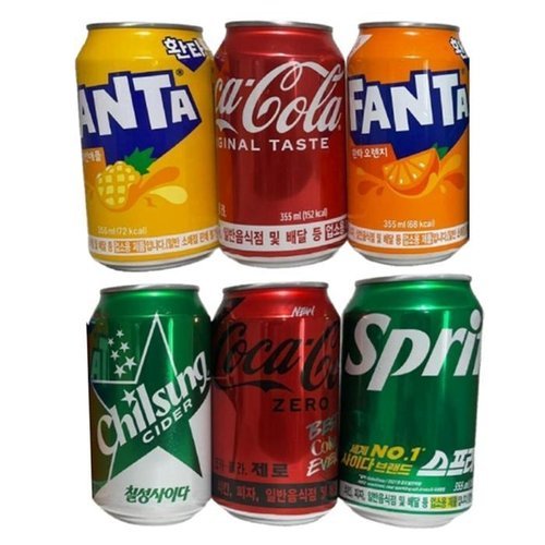셀러허브 식품 뚱캔 업소용 환타 오렌지 파인애플 칠성사이다 코카콜라 코카콜라 제로 스프라이트 355ml x 각 4개 총 24캔