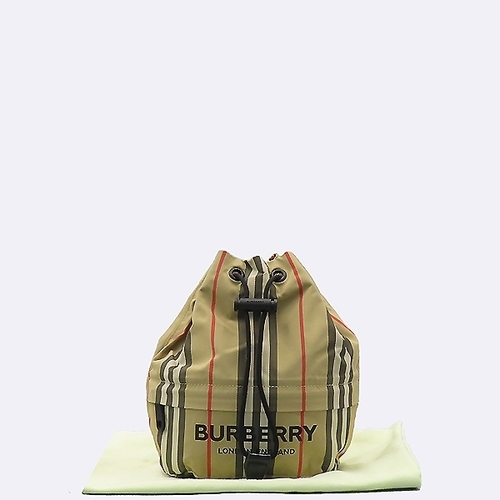 버버리 중고명품 8026737 아카이브 베이지 아이콘 스트라이프 나일론 드로스트링 버킷 파우치 UB0230BU