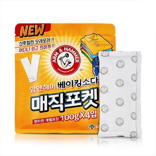 [셀러허브 생활리빙][유한양행] 암앤해머 부직포베이킹소다100g*4 매직포켓 (신발장용)
