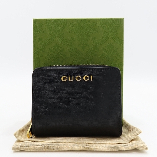 구찌 고이비토 중고명품 Gucci(구찌) 772639 블랙 레더 GUGGI 금장 로고 스크립트 반지갑