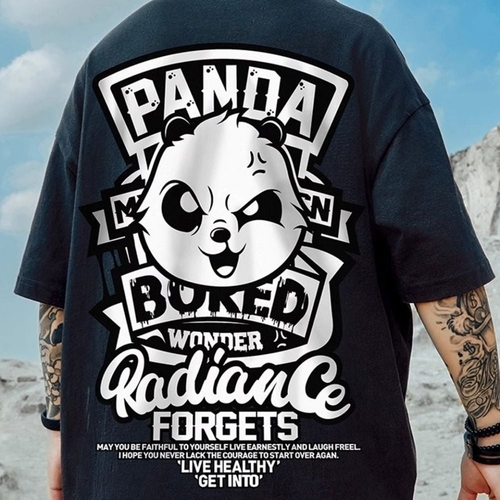 기타 남자 2컬러 라운드넥 팬더곰 반팔티 프린팅 티셔츠 (KYR-WEE8AA9)