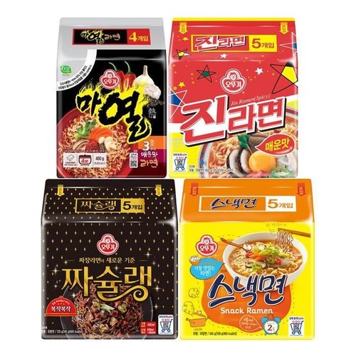 [셀러허브 식품]오뚜기 마열라면, 120g, 4입 + 진라면, 5입 짜슐랭, 145g, 스낵면, 108g,
