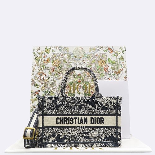 [중고] 디올 고이비토 중고명품 S5573CRGO 블루 Toile de Jouy Reverse 자수 미니 북 토트백 + 숄더스트랩 60236wp