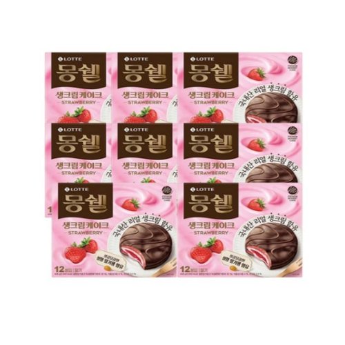셀러허브 식품 롯데 몽쉘 생크림케이크 딸기 408g 8개