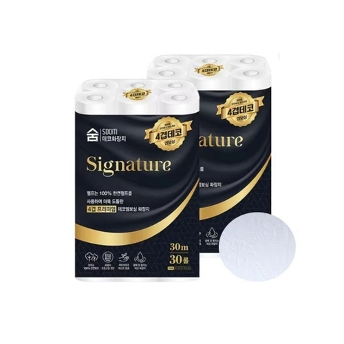 셀러허브 생활리빙 숨 시그니처 4겹 30mx30롤x2팩 두루마리 휴지