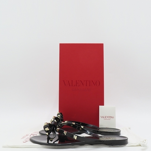 발렌티노 발렌티노 중고명품 ZW2S0552 블랙 PVC 젤리 락스터드 리본 장식 여성용 슬리퍼 - 38사이즈 [240MM]