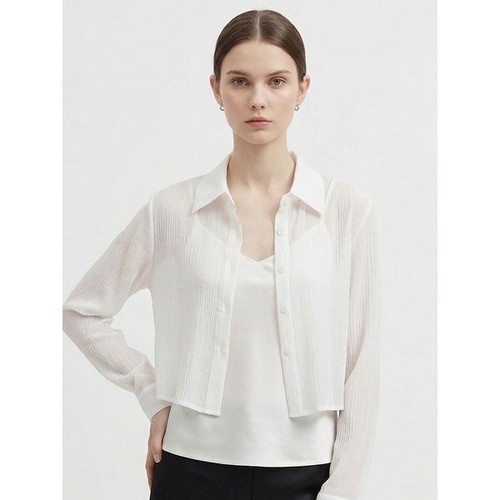 마미스클로젯 여성 카라넥 뒷단추 시스루 크롭 셔츠 블라우스 NARU-WBL-21177-화이트_P420394954