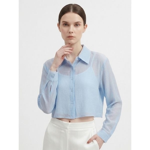 마미스클로젯 여성 카라넥 뒷단추 시스루 크롭 셔츠 블라우스 NARU-WBL-21177-소라_P420394958