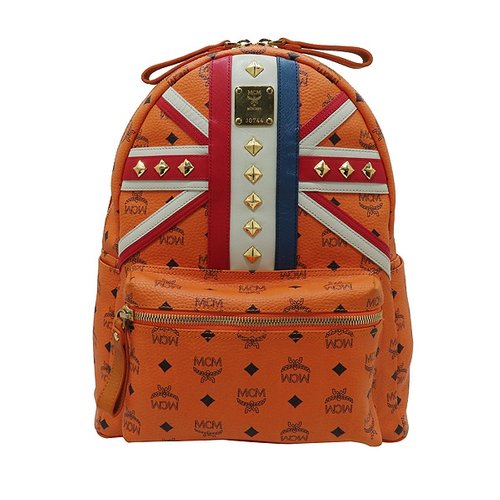 [중고] [엠씨엠]고이비토 중고명품  MMK2SXL02OR001 오렌지 컬러 레더 비세토스 스터드 금장 로고 장식 백팩