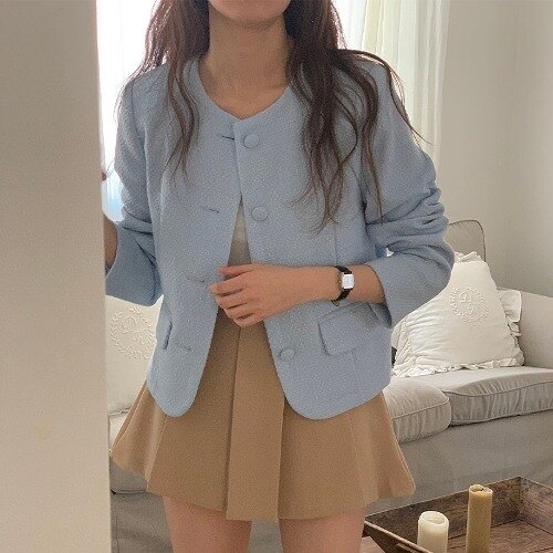 제이0 제이0](신상) 쿠키 트위드 라운드 긴팔 자켓