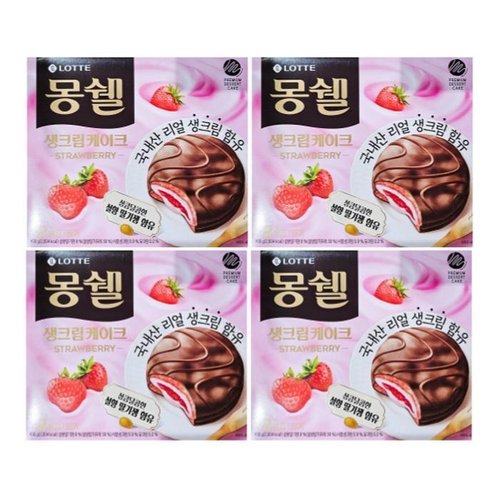 셀러허브 식품 롯데 몽쉘 생크림케이크 딸기 408g 4개