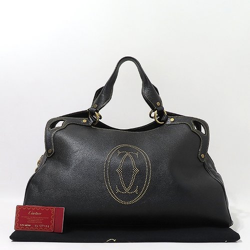 [중고] [까르띠에]고이비토 중고명품  블랙 레더 마르첼로 드 까르띠에 블랙 레더 스티치 토트백