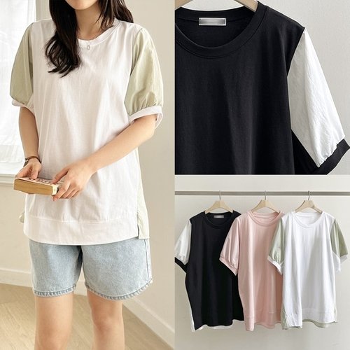 아이우먼 위쉬몰 SM 쿠잉언발배색라운드티S131H405 빅사이즈_P363653409