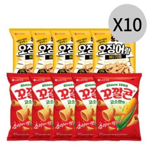 셀러허브 식품 오잉 오징어+꼬깔콘 고소한 맛 총 100개 대용량 과자 (33304093)