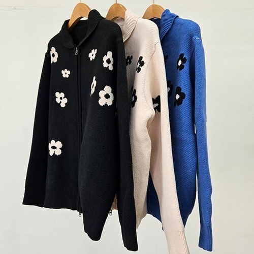 패션플러스 [강물처럼] 빅사이즈아우터 T610L512 어반니트집업꽃가디건 EB (44254677A)