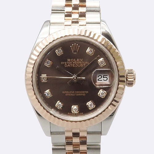 롤렉스 고이비토 중고명품 279171 데이트저스트 28MM 에버로즈골드 18K 콤비 10P다이아 초콜렛 다이얼 여성용시계