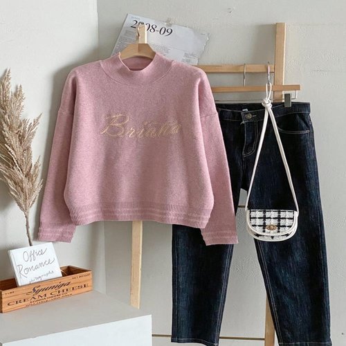 신상오픈런 |CDT9ABC|여성 블링 레터링 루즈핏 반목 긴팔 니트