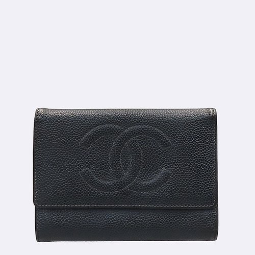 샤넬 고이비토 중고명품  A13225 블랙 컬러 캐비어스킨 COCO 로고 3단 중지갑 [명동점]