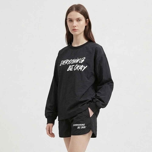 샵앤 여성 라운드 에브리 나염 맨투맨 반바지 셋업 세트 SHA-WSET-21168-블랙