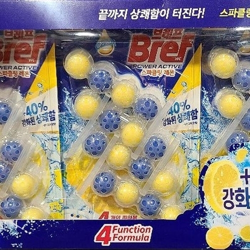 셀러허브 생활리빙 브레프 변기세정제 파워 액티브 변기 세정볼 50g 12개 코 스트코 화장실 클리너 레몬 (46609362)