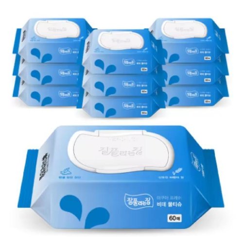 셀러허브 생활리빙 잘풀리는집 비데 물티슈 캡형 60매 x 10팩 아쿠아 프레쉬 깨끗한