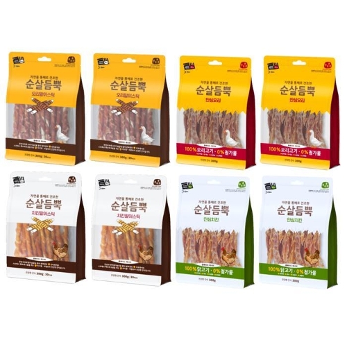 셀러허브 생활리빙 건강한 간식 순살듬뿍 300g (안심오리 2개 + 안심치킨 2개 + 오리말이 2개  + 치킨말이 2개 ) (합 8개)