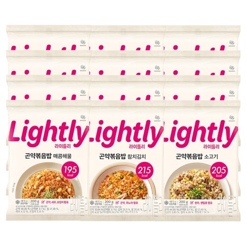라이틀리 곤약볶음밥 200g 매콤해물 4개 + 참치김치 4개 + 소고기 4개