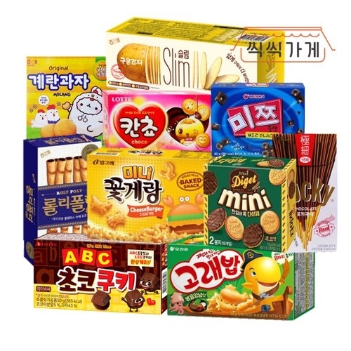 씩씩가게 미니과자 10종/ABC쿠키,포키극세,다이제미니,구운감자slim,롤리폴리,고래밥,계란과자,미니꽃게랑,칸쵸,미쯔
