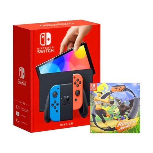 셀러허브 가전 닌텐도 스위치 OLED 네온 블루,레드 본체 + 링 피트 어드벤처(게임칩/링콘 세트) 국내정품 Ss