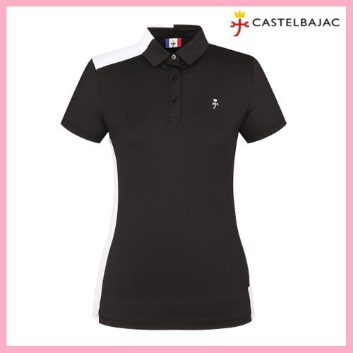 [까스텔바작][까스텔바작] 여성 언발란스 배색 카라 반팔 티셔츠5BGBMTS716BK