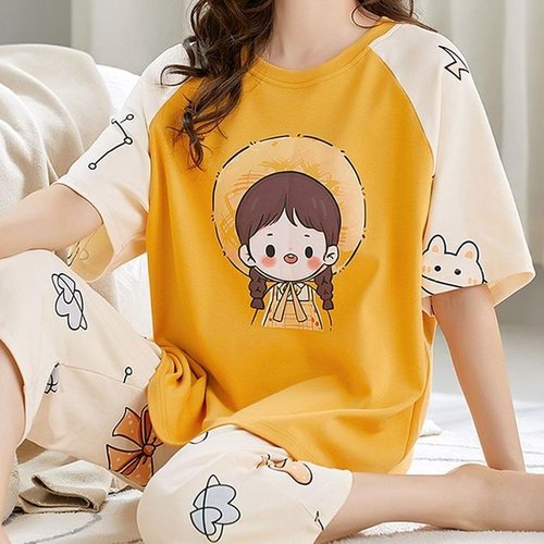 셀러허브 패션 [오노마] ONM 프리티걸 여성 여름잠옷 7부세트 밴딩 홈웨어 파자마