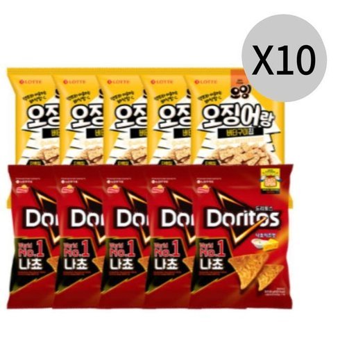 셀러허브 식품 오잉 오징어+도리토스 나쵸치즈 총 100개 탕비실 스낵 (33304985)
