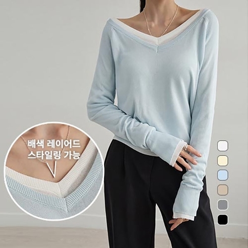 나크21 여리핏 소매 트임 브이넥니트 DM61-T-09_P418634458