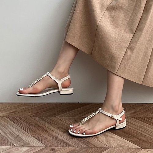 기타 썸머 데일리 라운드 체인 포인트 티스트랩 버클 샌들Y-WEE8D2D