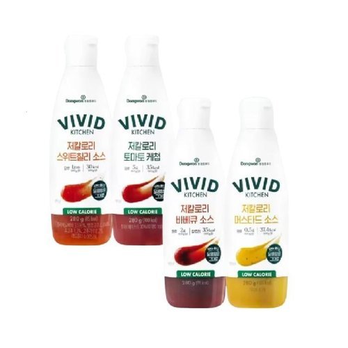 셀러허브 식품 비비드키친 저칼로리 4종세트 스위트칠리 토마토케첩 바비큐 머스타드 각1개