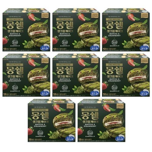 셀러허브 식품 롯데제과 프리미엄 몽쉘 생크림케이크 말차딸기 432g 8개