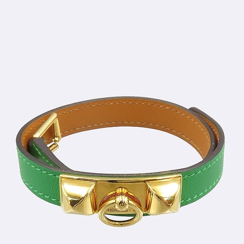 에르메스 고이비토 중고명품 Hermes(에르메스) 그린레더 금장 장식 마이크로 리베일 XS 사이즈 더블 팔찌 K5494H
