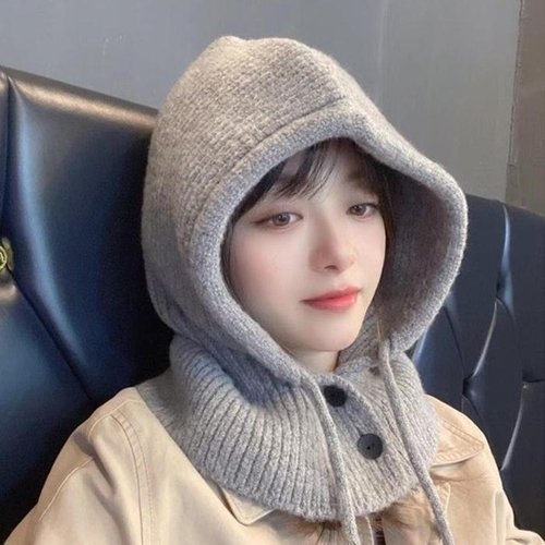 셀러허브 패션 [애슬릿] 단추 니트 바라클라바 후드 알래스카 넥 워머