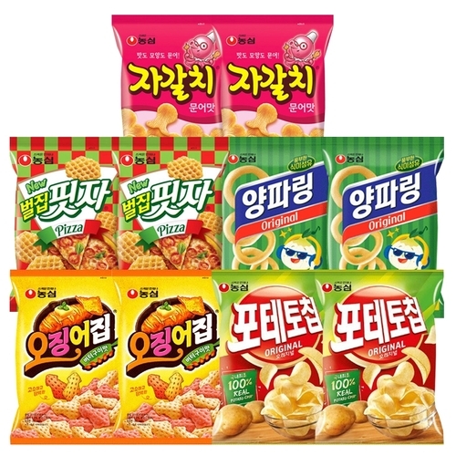농심 포테토칩 60g 2개+양파링 80g 2개+벌집핏자 90g 2개+자갈치 90g 2개+오징어집 78g 2개_