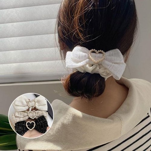 셀러허브 패션 [JHQRSFD9_4B]하트진주 똥머리묶는방법 차도녀 리본 곱창끈